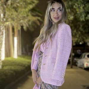 ZARA NEW WOMAN TEXTURED TAILORED BLAZER JACKET GOLD BUTTONS PINK 2905/481 XS S